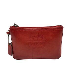 Coach Red Leather Blind Embossed Wristlet
